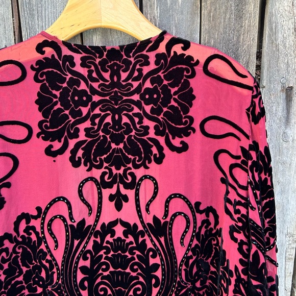 Vintage Y2K R&K Evening Silk Velvet Beaded Kimono Red Black S - Picture 10 of 17